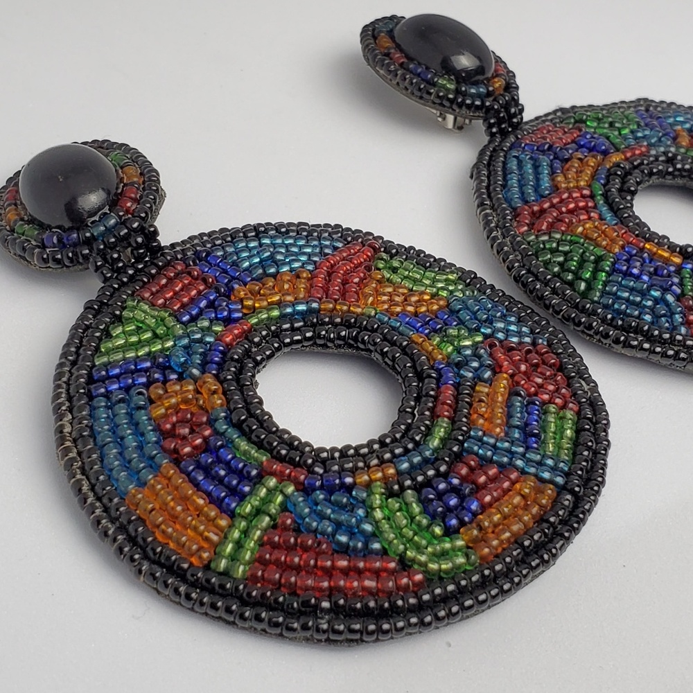 Vintage Hand Beaded Clip On Earrings